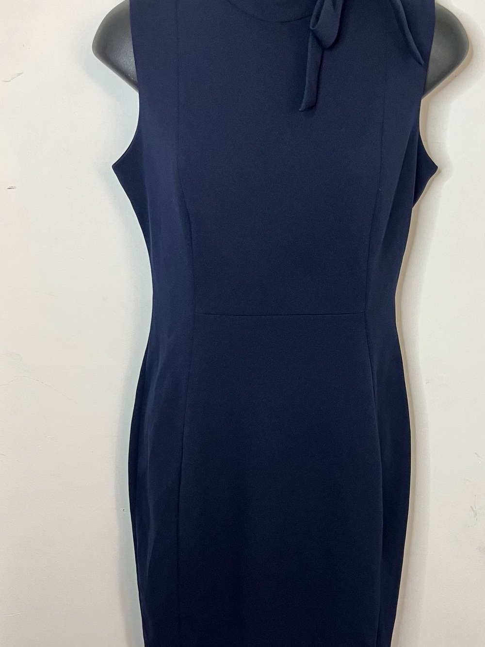 Calvin Klein Navy Sleeveless Sheath Dress with Bow Neck Detail